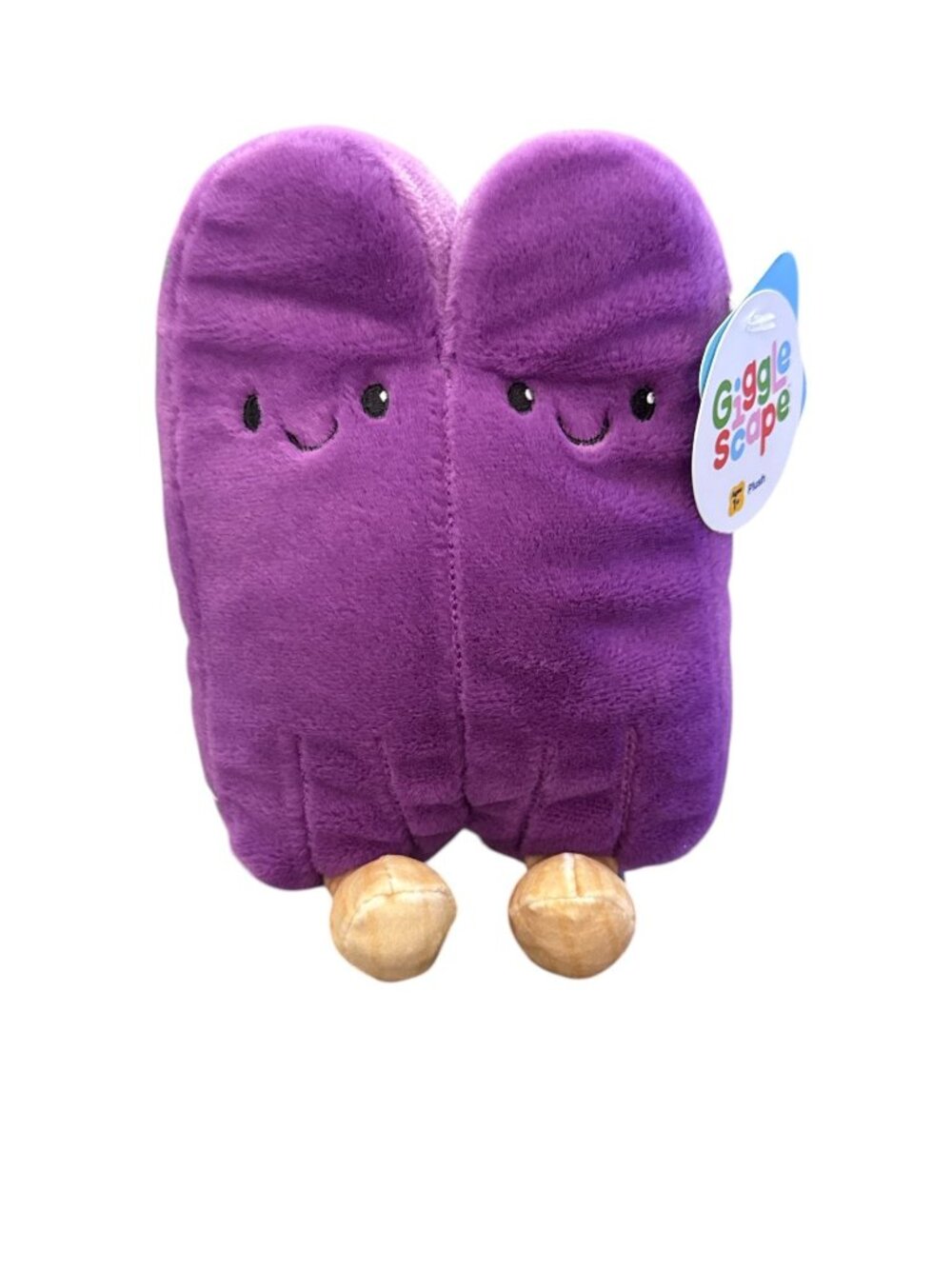 Giggle Scope Plush Purple Smiling Characters With Wooden Feet 8" Soft Toy